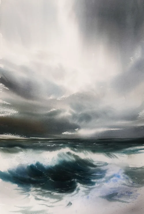 Watercolor painting Grindavik Sea