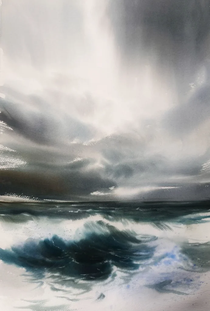 Watercolor painting Grindavik Sea