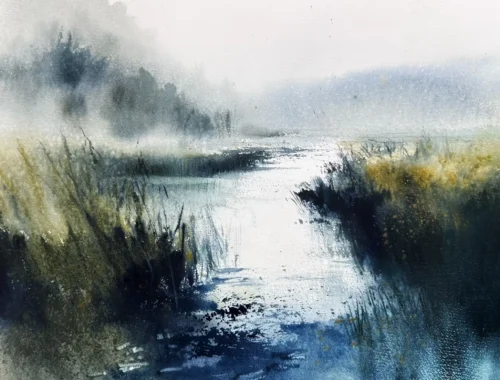 pintura en acuarela En el río